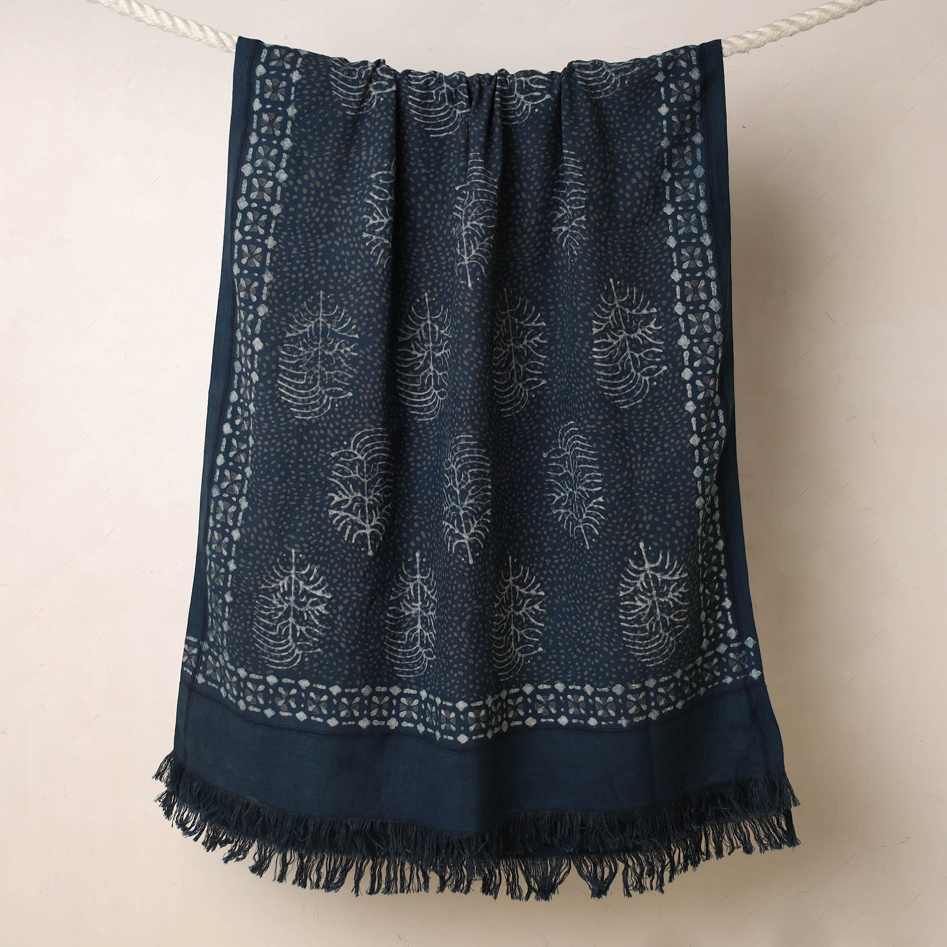 Blue - Akola Block Printed Pure Handloom Cotton Towel