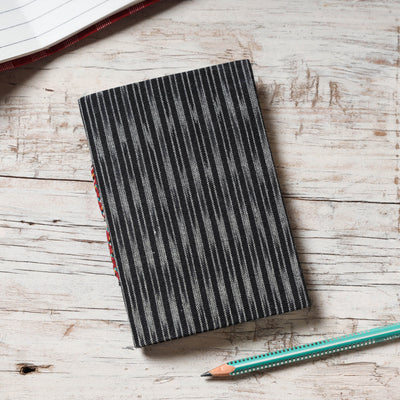 Black - Ikat Fabric Cover Handmade Paper Notebook (5 x 3.5 in)