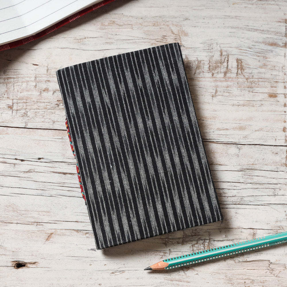 Black - Ikat Fabric Cover Handmade Paper Notebook (5 x 3.5 in)