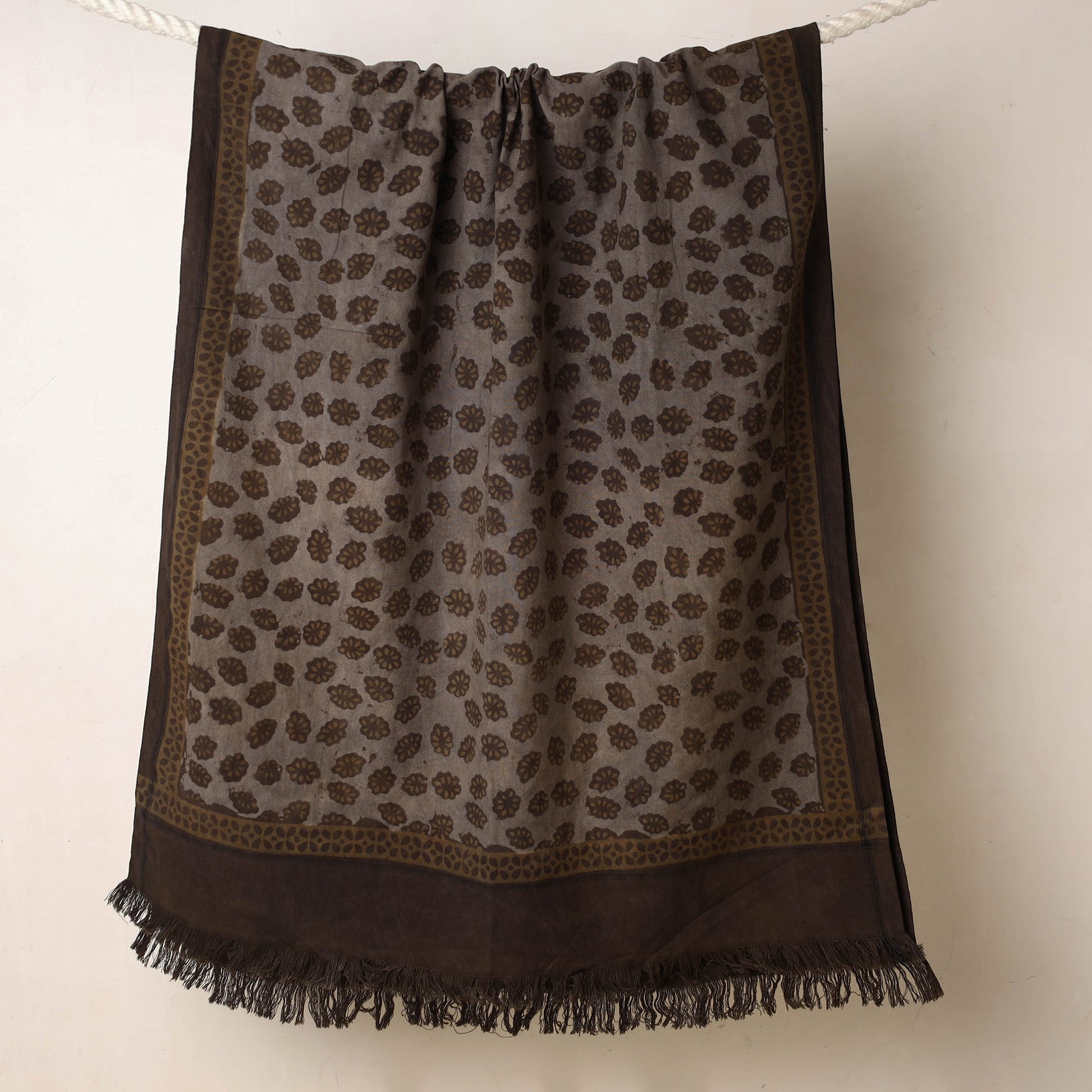 Brown - Akola Block Printed Pure Handloom Cotton Towel