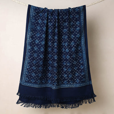 Blue - Akola Block Printed Pure Handloom Cotton Towel