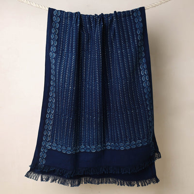 Blue - Akola Block Printed Pure Handloom Cotton Towel