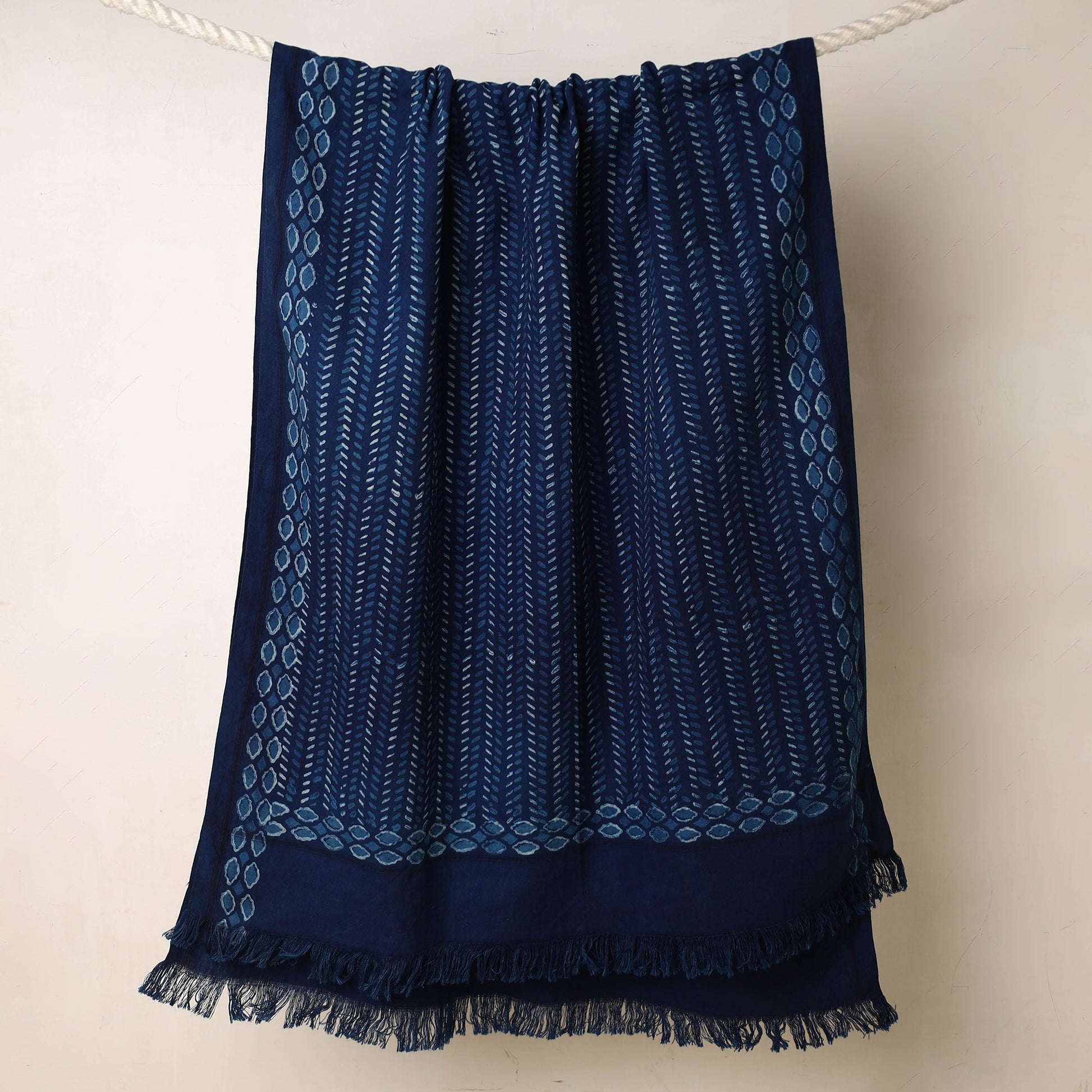 Blue - Akola Block Printed Pure Handloom Cotton Towel