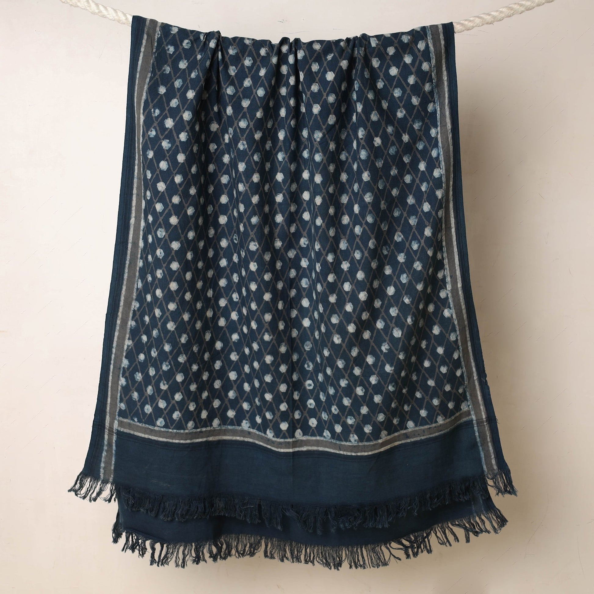 Blue - Akola Block Printed Pure Handloom Cotton Towel