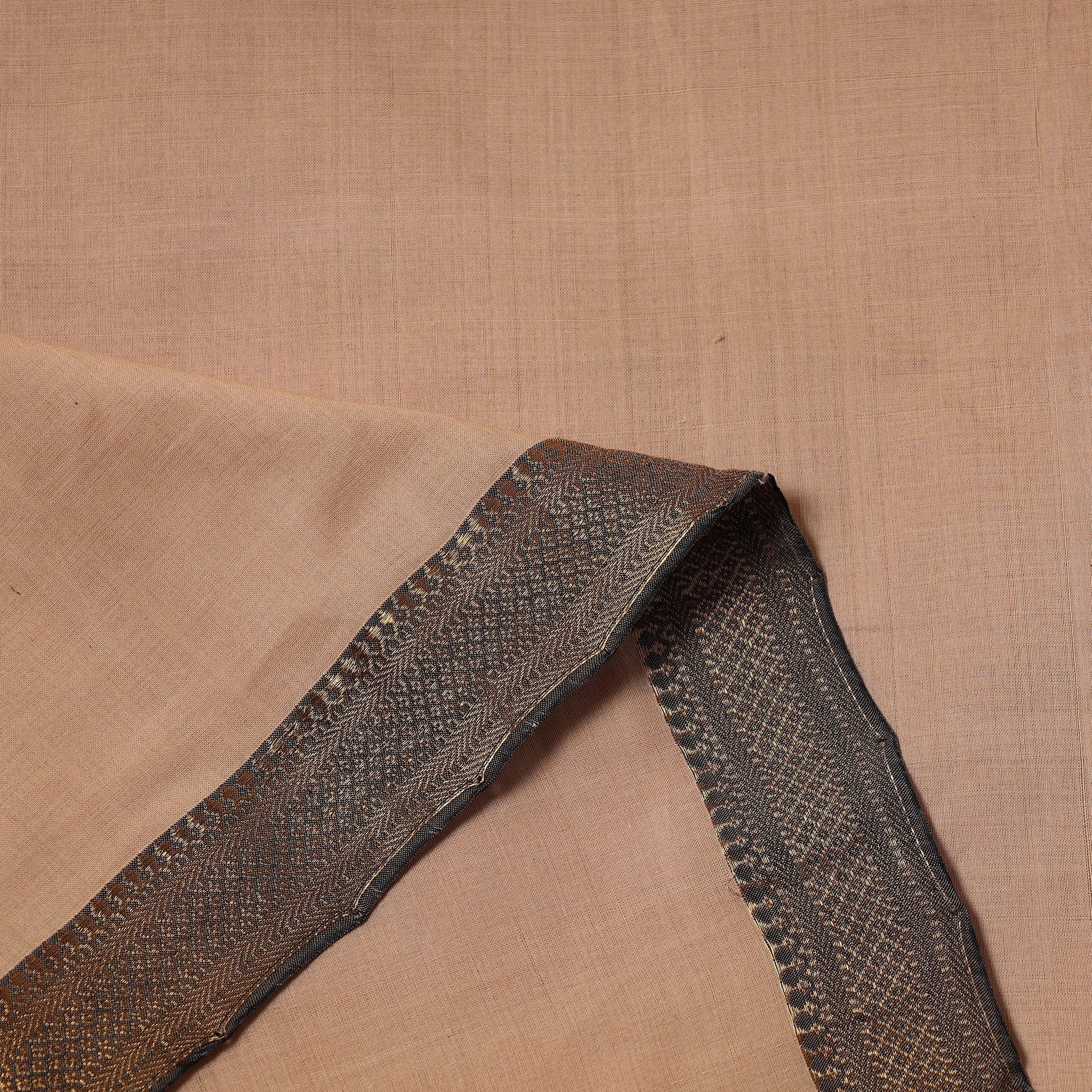 Beige - Mangalagiri Handloom Cotton Zari Border Fabric
