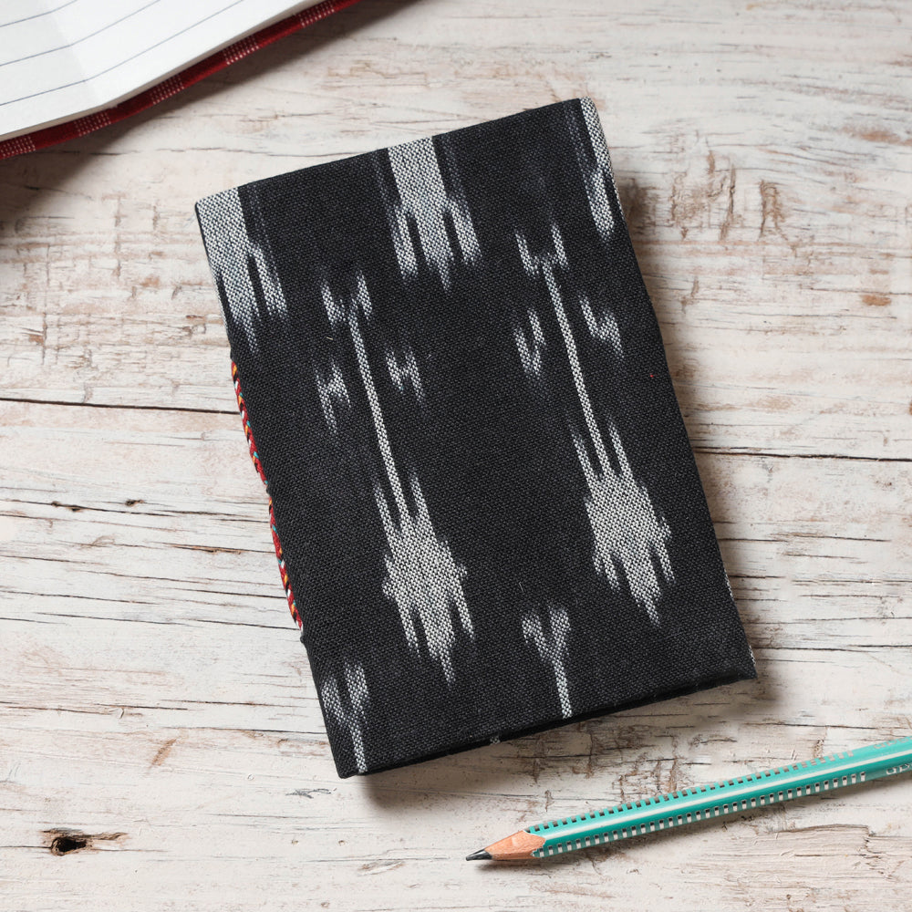 Black - Ikat Fabric Cover Handmade Paper Notebook (5 x 3.5 in)
