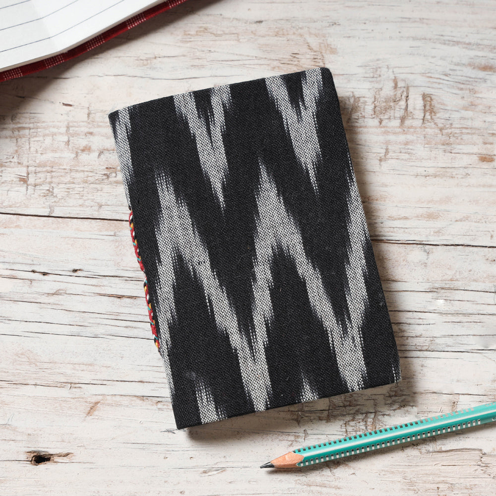 Black - Ikat Fabric Cover Handmade Paper Notebook (5 x 3.5 in)
