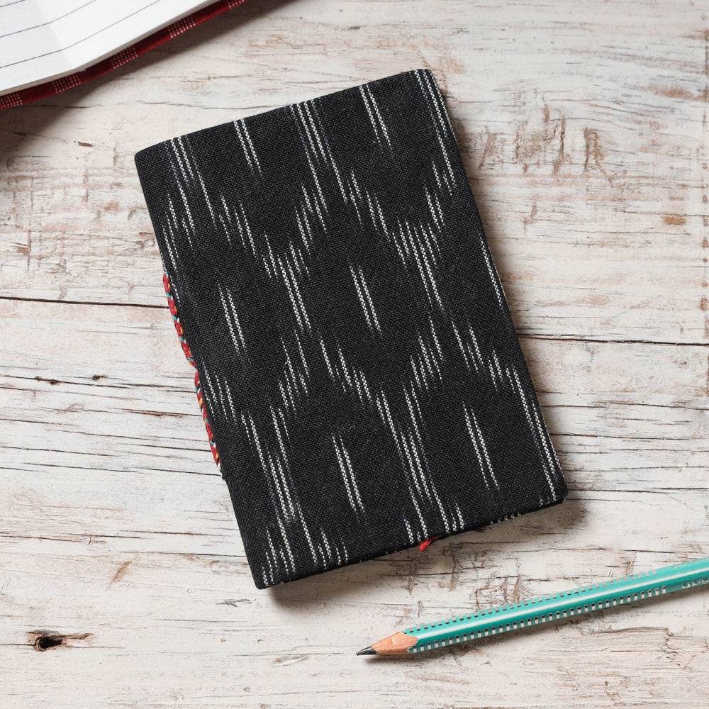 Black - Ikat Fabric Cover Handmade Paper Notebook (5 x 3.5 in)