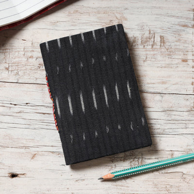 Black - Ikat Fabric Cover Handmade Paper Notebook (5 x 3.5 in)