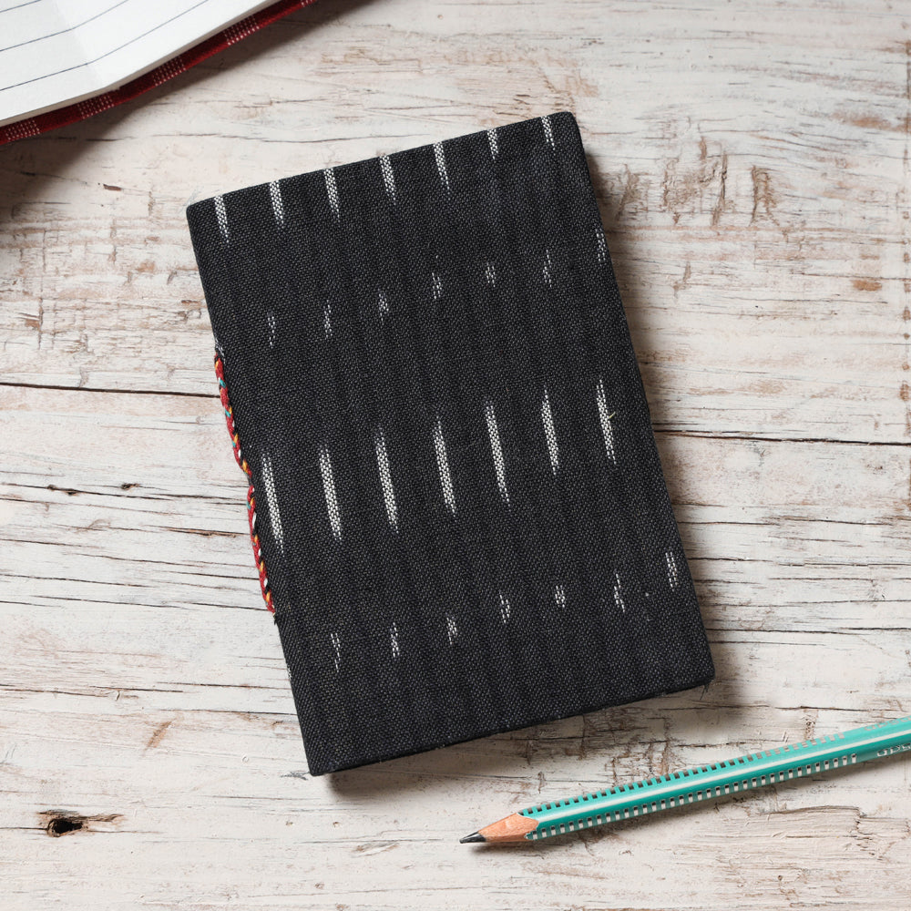 Black - Ikat Fabric Cover Handmade Paper Notebook (5 x 3.5 in)