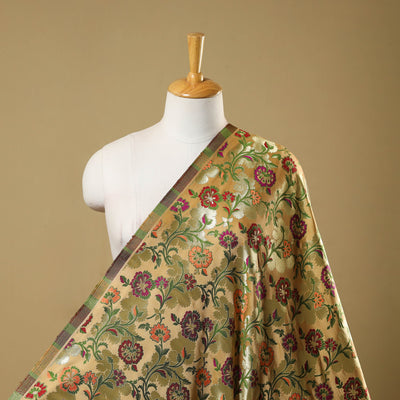 Beige - Kimkhab Silk Zari Banarasi Brocade Fabric 12
