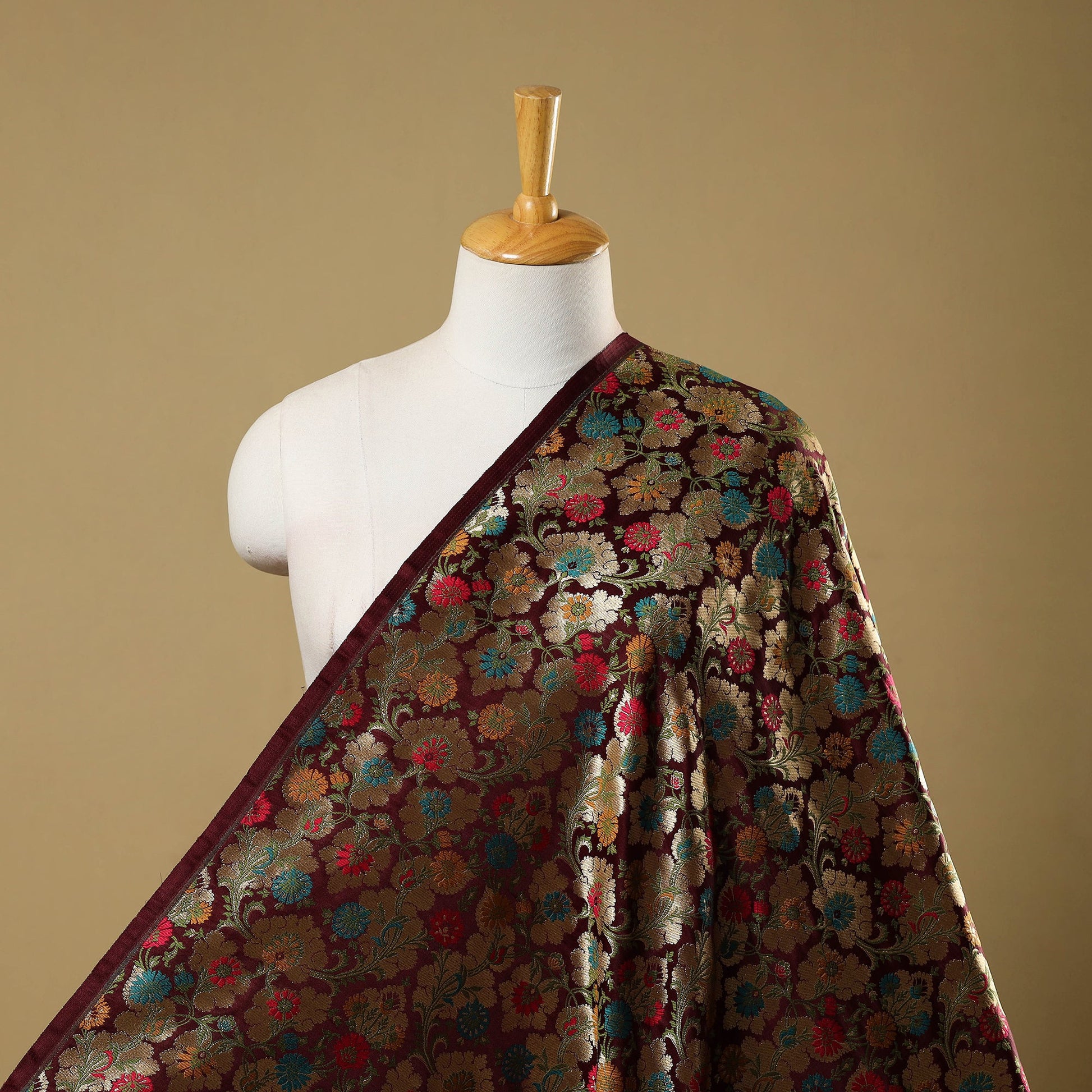 Brown - Kimkhab Silk Zari Banarasi Brocade Fabric 02