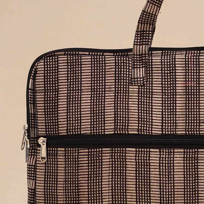Beige - Handmade Quilted Cotton Laptop Bag 08