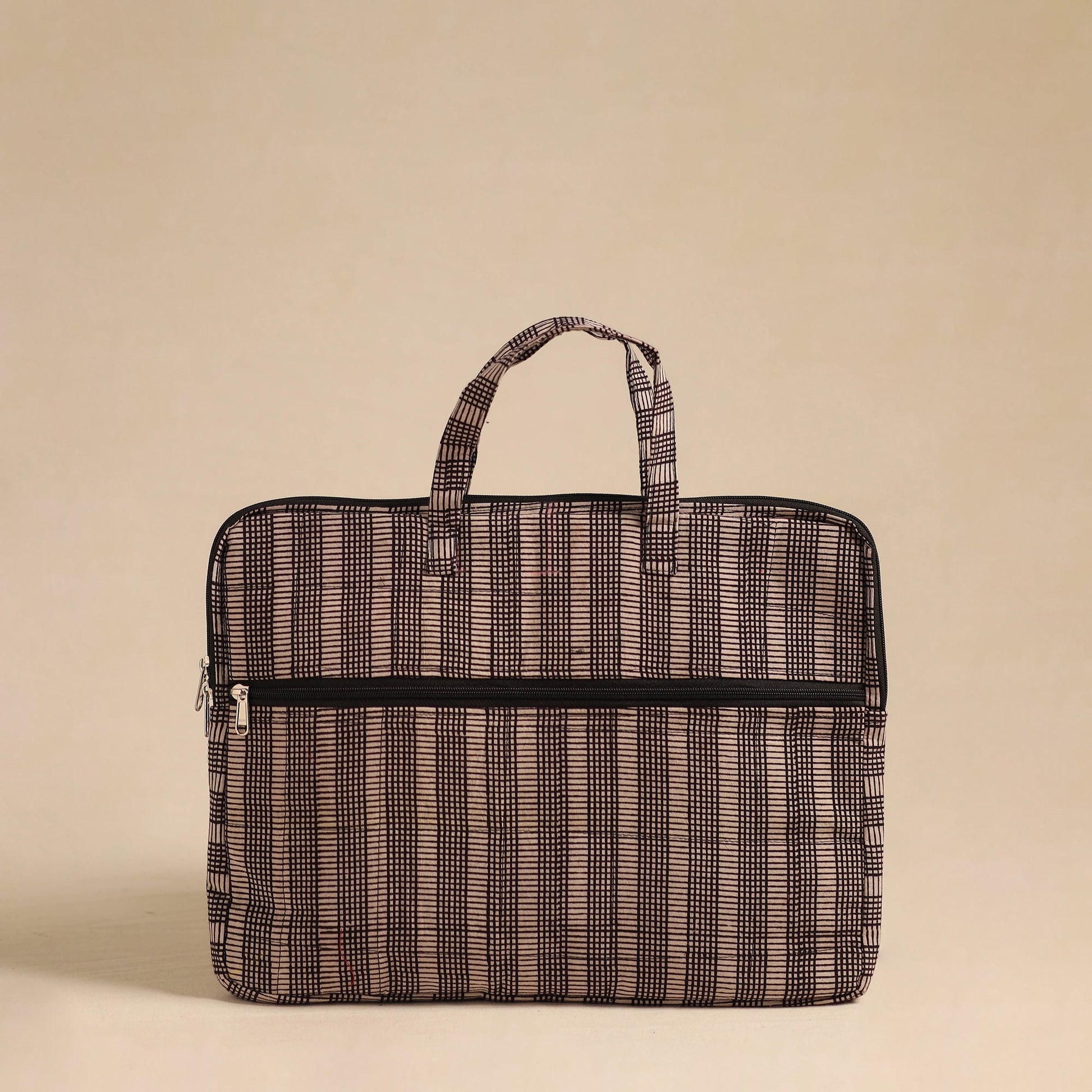 Beige - Handmade Quilted Cotton Laptop Bag 08