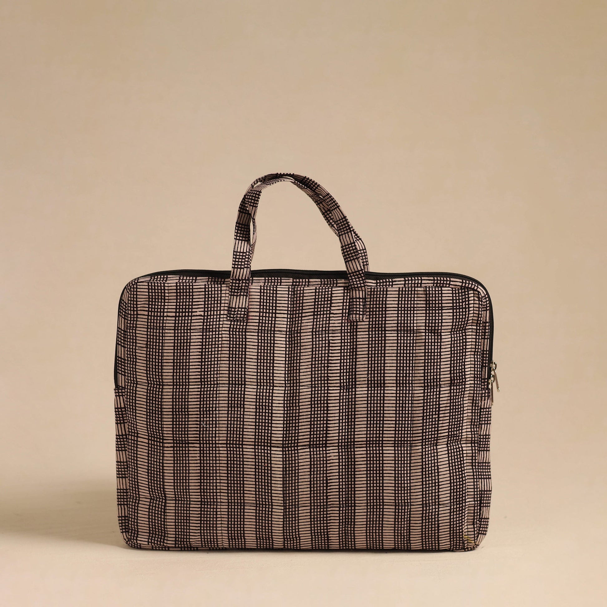 Beige - Handmade Quilted Cotton Laptop Bag 08