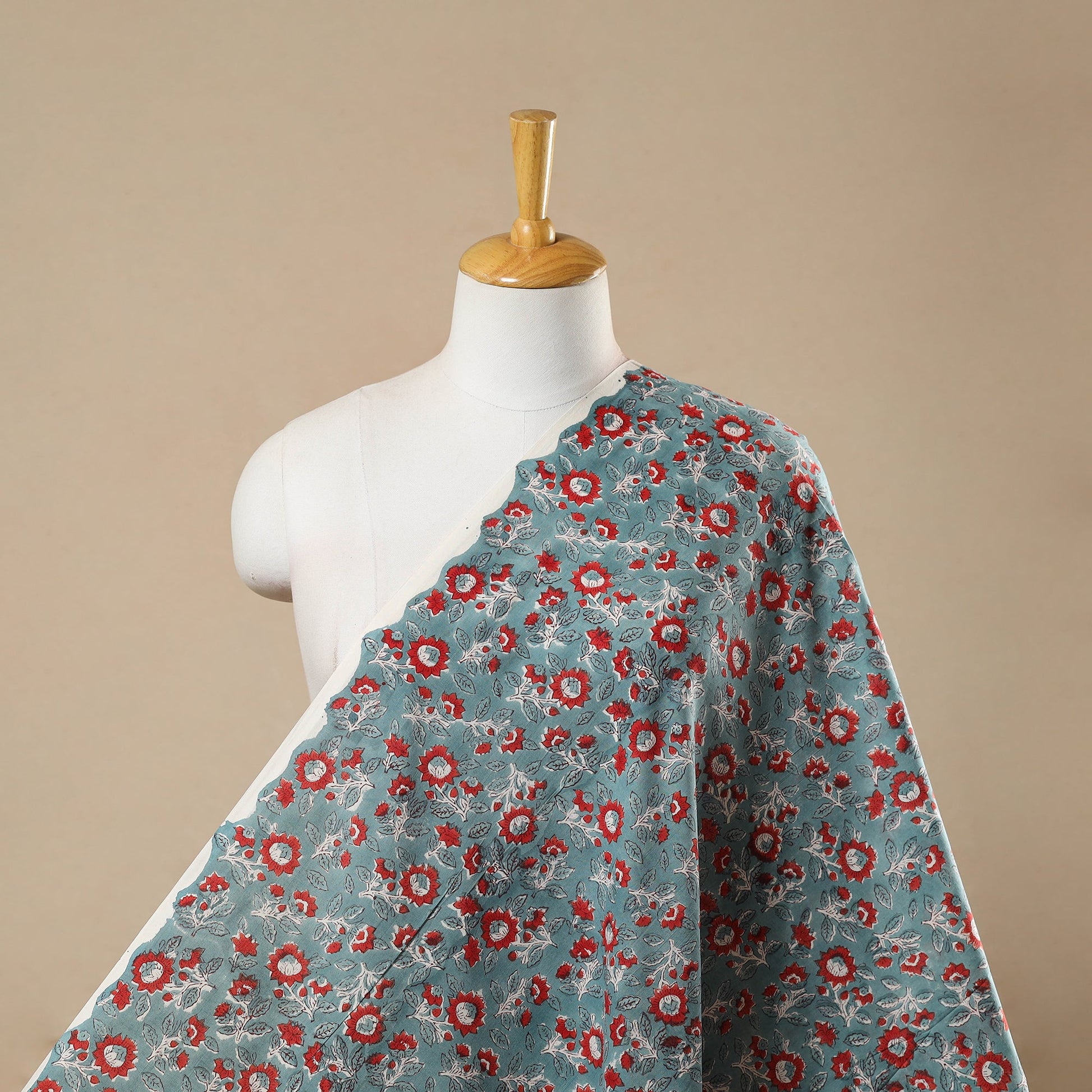 Blue - Block Print Cotton Sanganeri Fabric 04