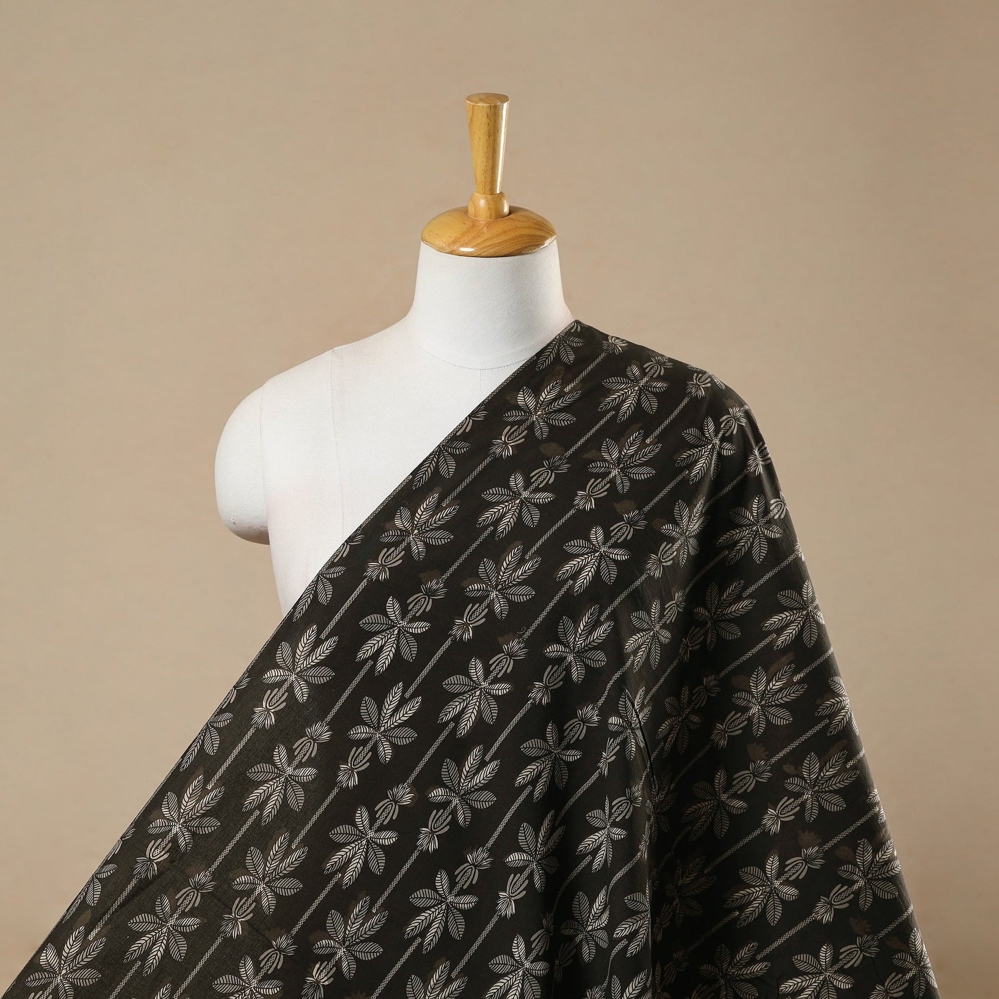 Black - Block Print Cotton Jahota Fabric 33