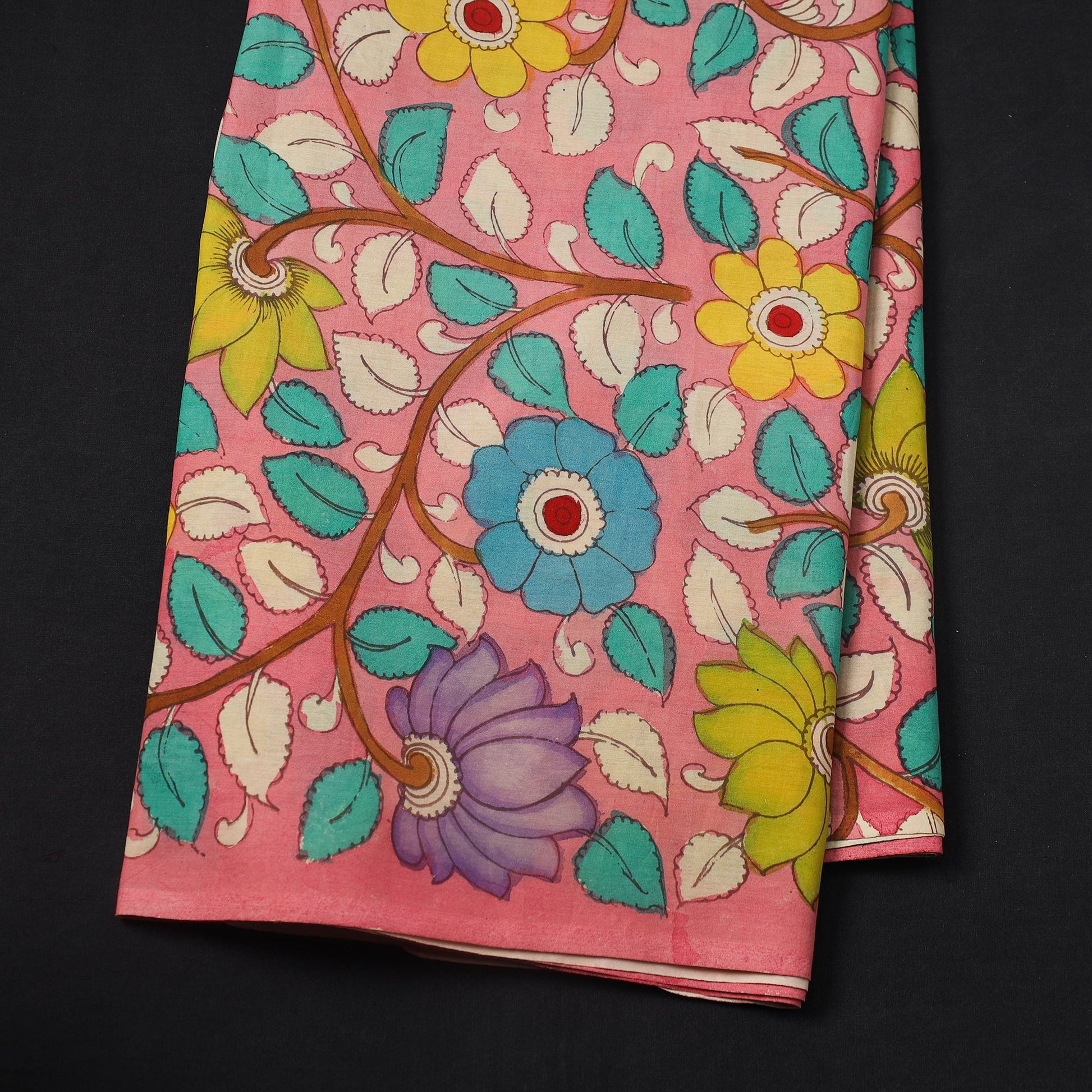 Baby Pink - Silk Handpainted Srikalahasti Pen Kalamkari Fabric 04