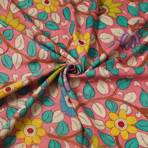 Baby Pink - Silk Handpainted Srikalahasti Pen Kalamkari Fabric 04
