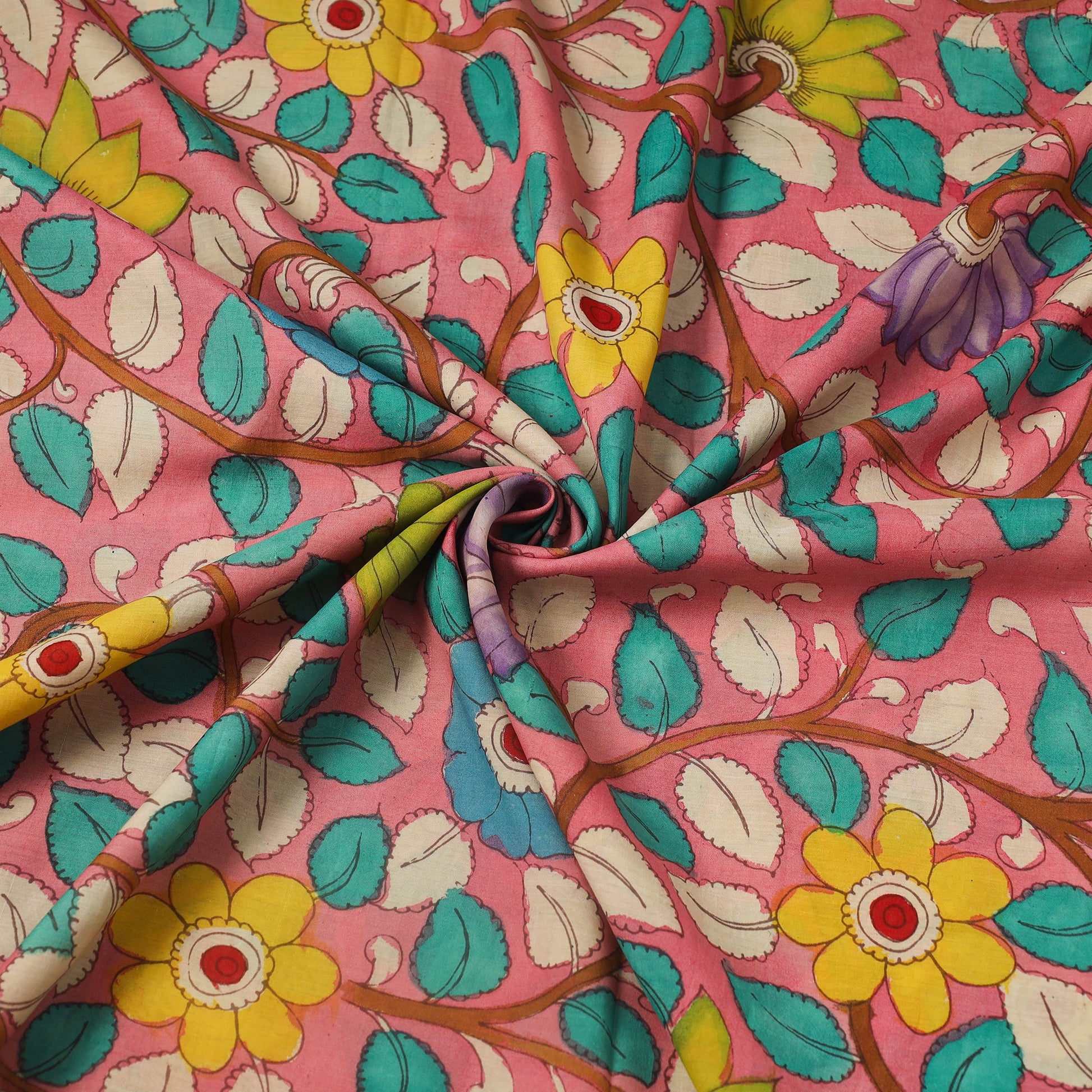 Baby Pink - Silk Handpainted Srikalahasti Pen Kalamkari Fabric 04