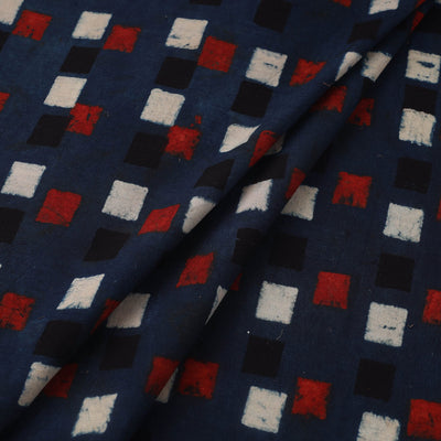 Blue - Block Print Cotton Natural Dyed Ajrakh Fabric 01