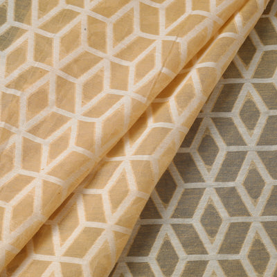 Beige - Pure Banarasi Handwoven Cutwork Buti Cotton Fabric