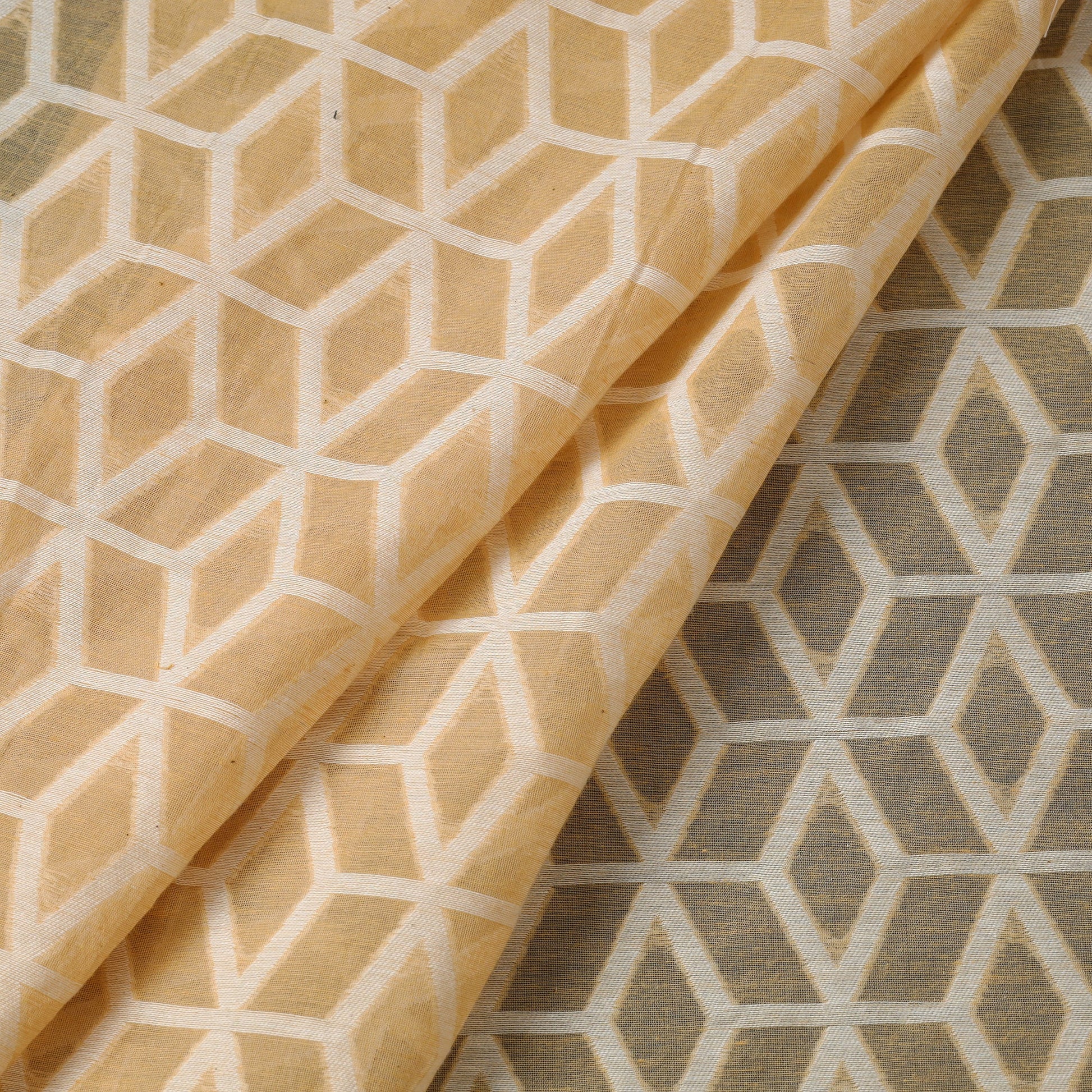 Beige - Pure Banarasi Handwoven Cutwork Buti Cotton Fabric