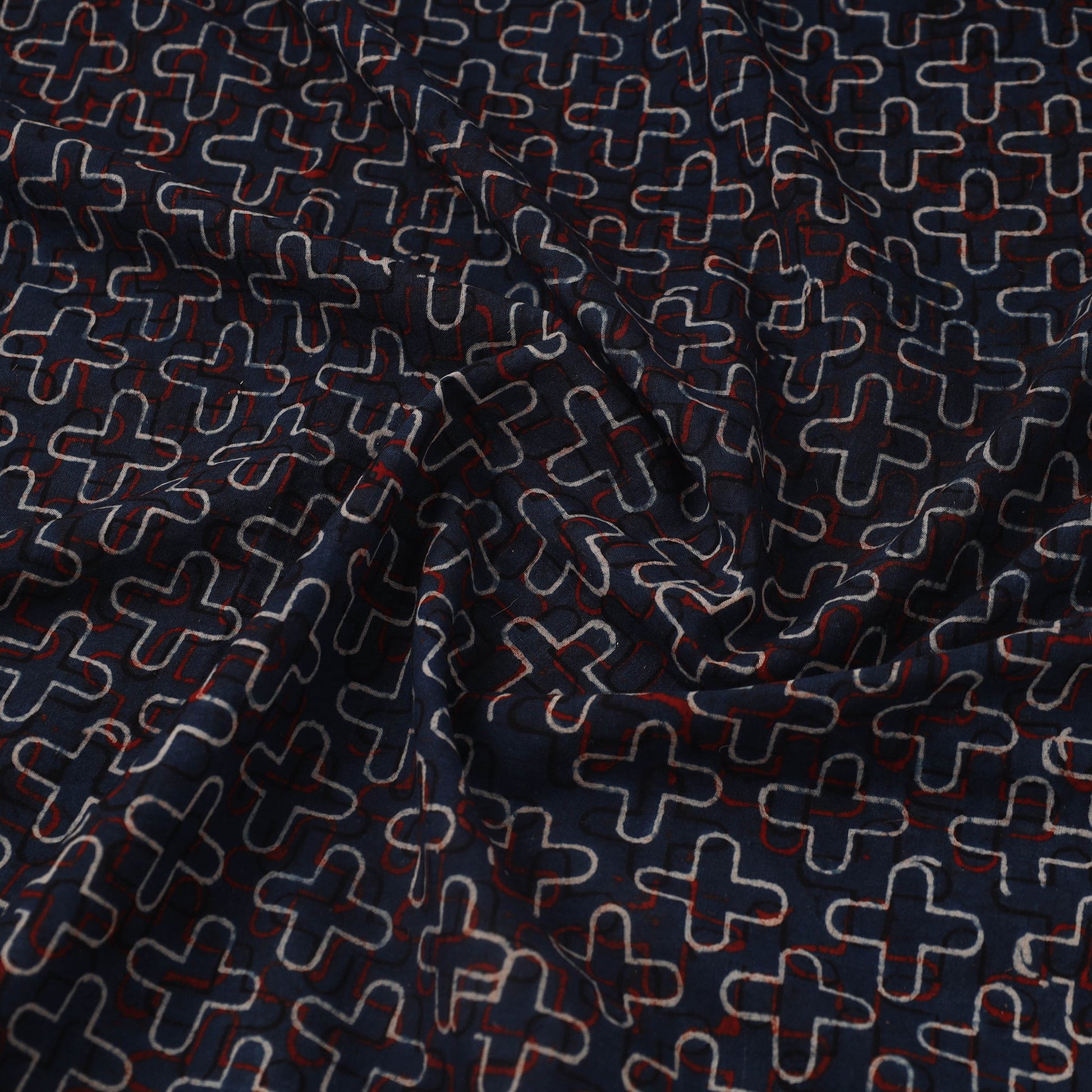 Blue - Block Print Cotton Natural Dyed Ajrakh Fabric 05