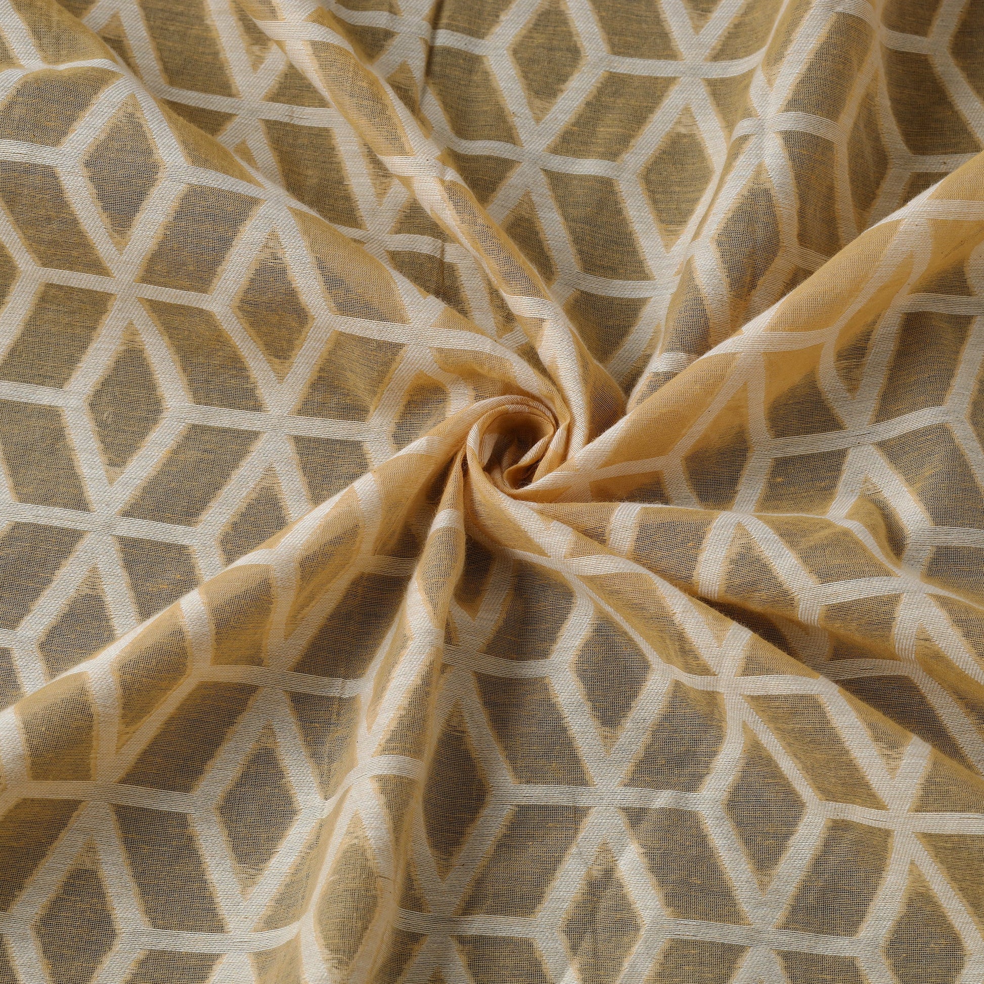 Beige - Pure Banarasi Handwoven Cutwork Buti Cotton Fabric