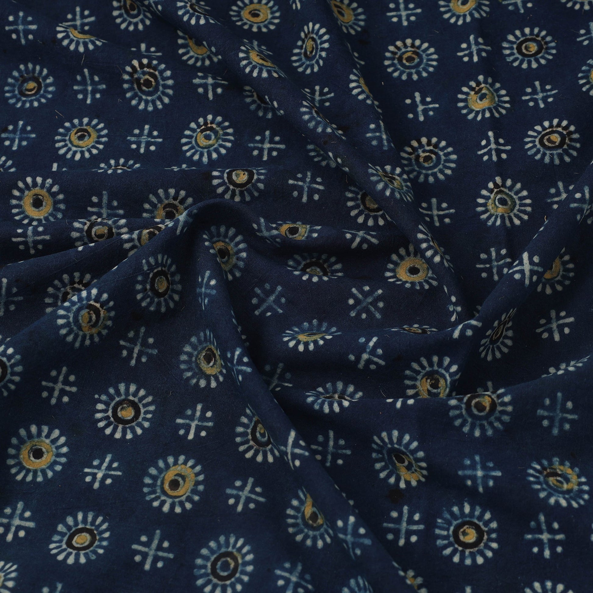 Blue - Block Print Cotton Natural Dyed Ajrakh Fabric 07