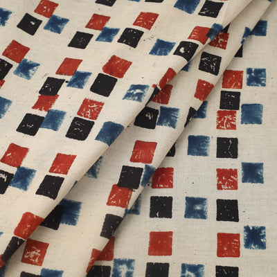 Beige - Block Print Cotton Natural Dyed Ajrakh Fabric 11