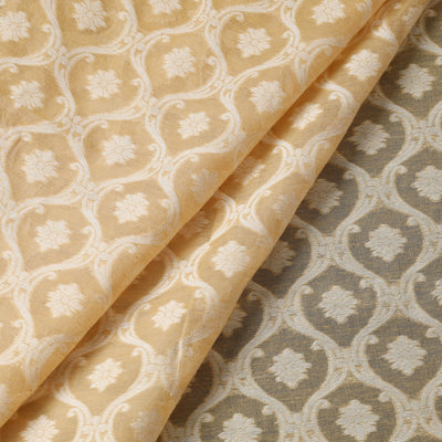 Beige - Pure Banarasi Handwoven Cutwork Buti Cotton Fabric