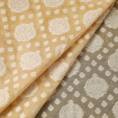 Beige - Pure Banarasi Handwoven Cutwork Buti Cotton Fabric