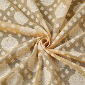 Beige - Pure Banarasi Handwoven Cutwork Buti Cotton Fabric