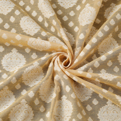 Beige - Pure Banarasi Handwoven Cutwork Buti Cotton Fabric