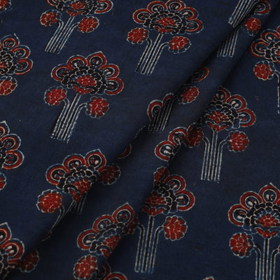 Blue - Block Print Cotton Natural Dyed Ajrakh Fabric 28