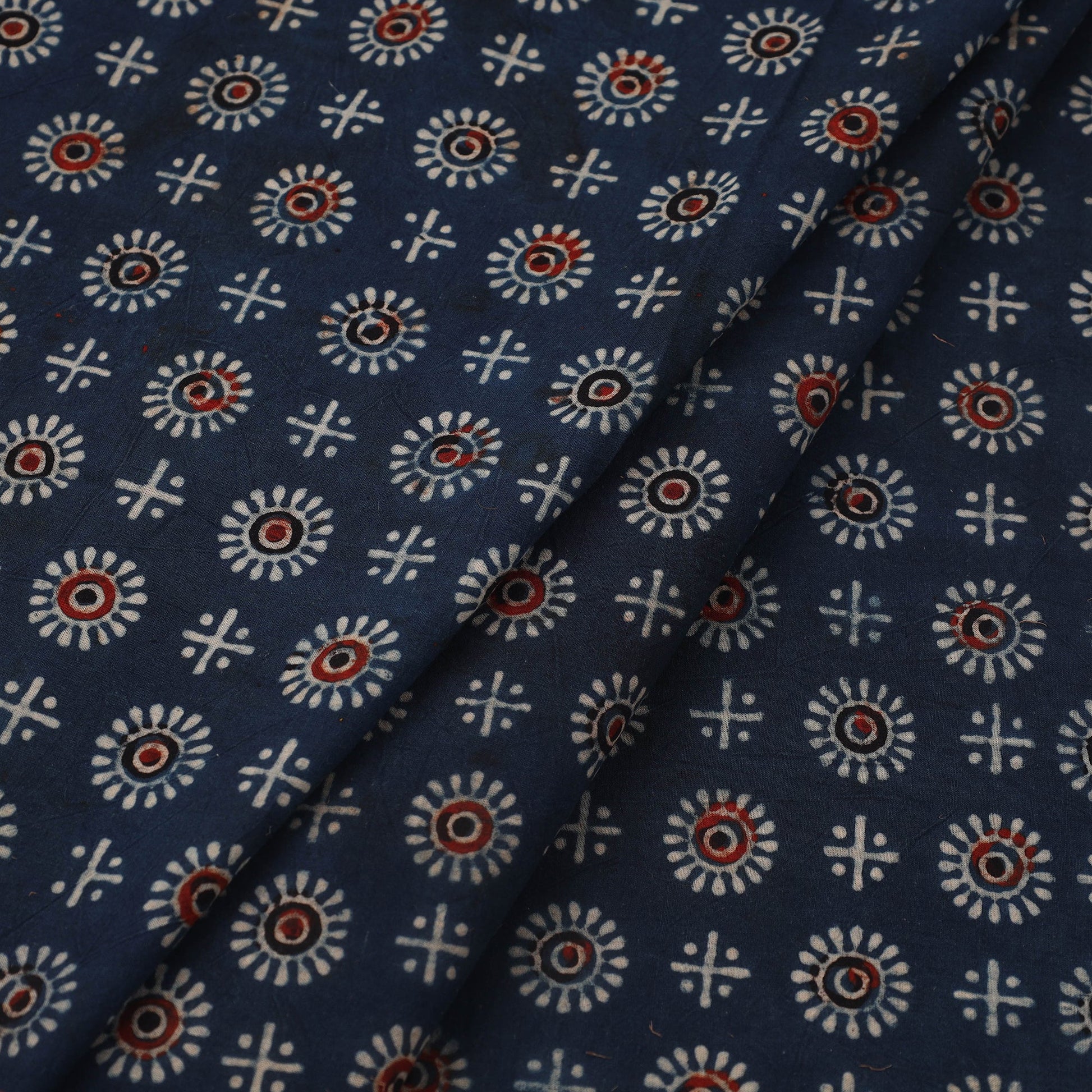 Blue - Block Print Cotton Natural Dyed Ajrakh Fabric 32