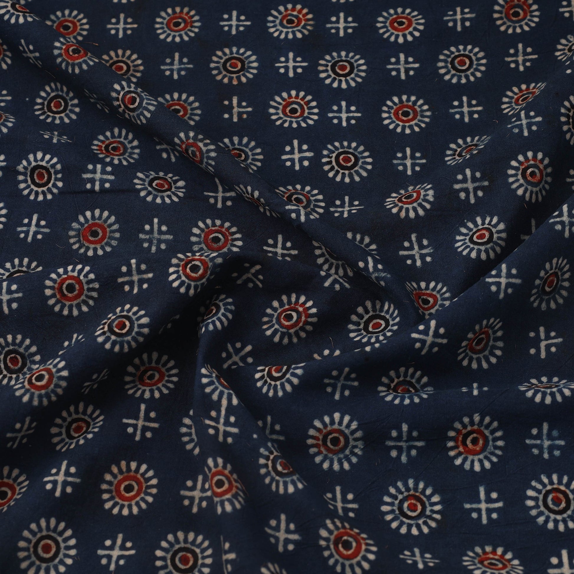 Blue - Block Print Cotton Natural Dyed Ajrakh Fabric 32