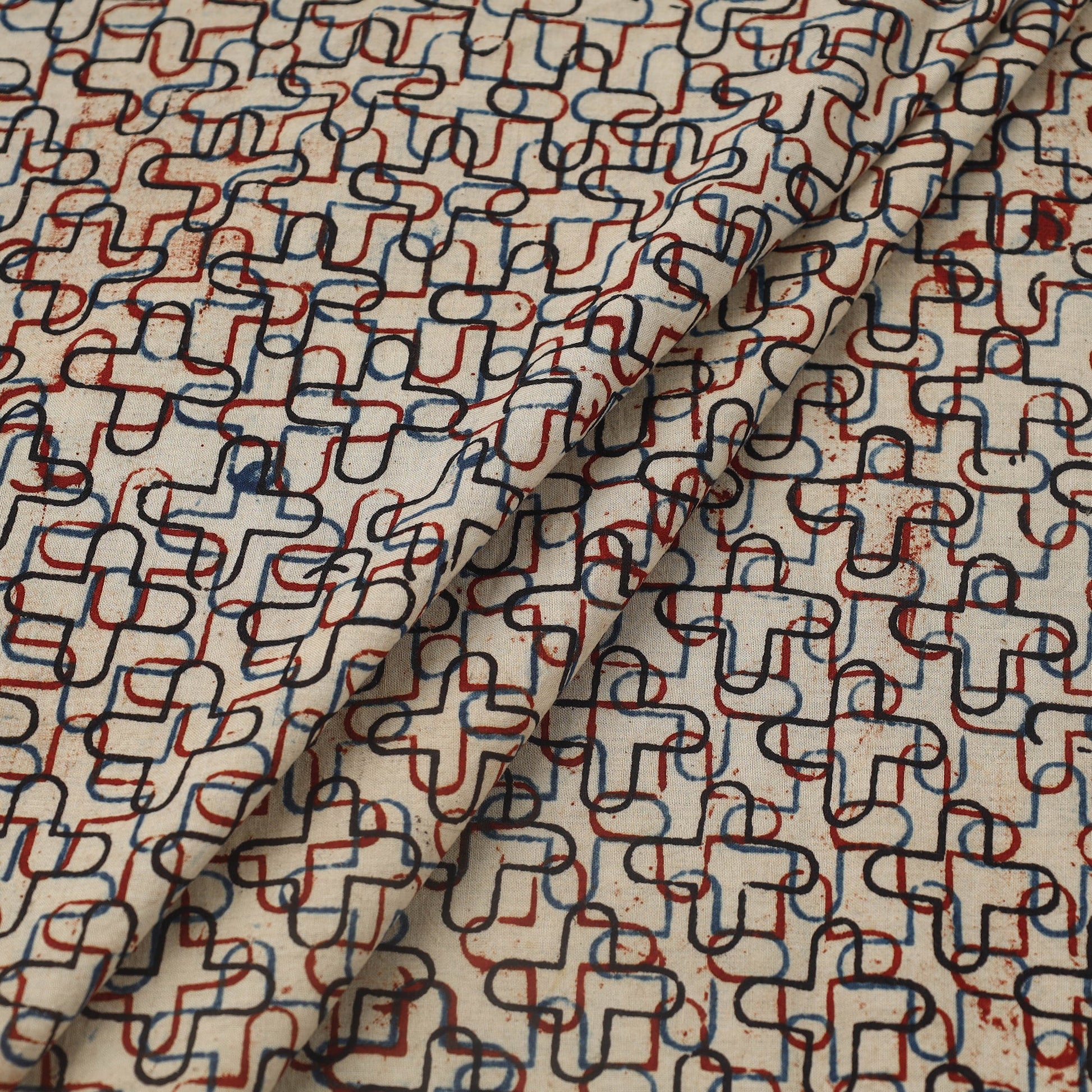 Beige - Block Print Cotton Natural Dyed Ajrakh Fabric 33