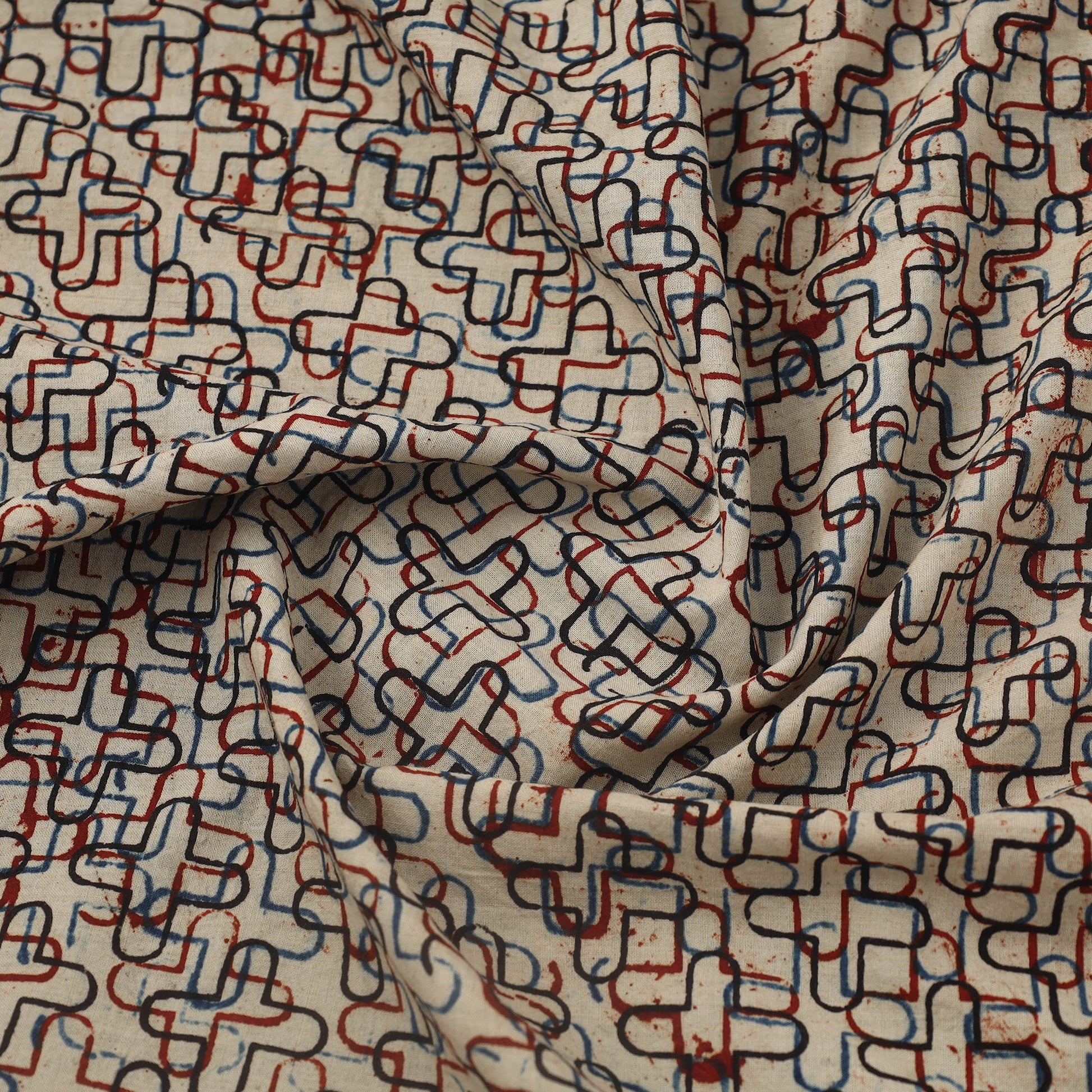 Beige - Block Print Cotton Natural Dyed Ajrakh Fabric 33