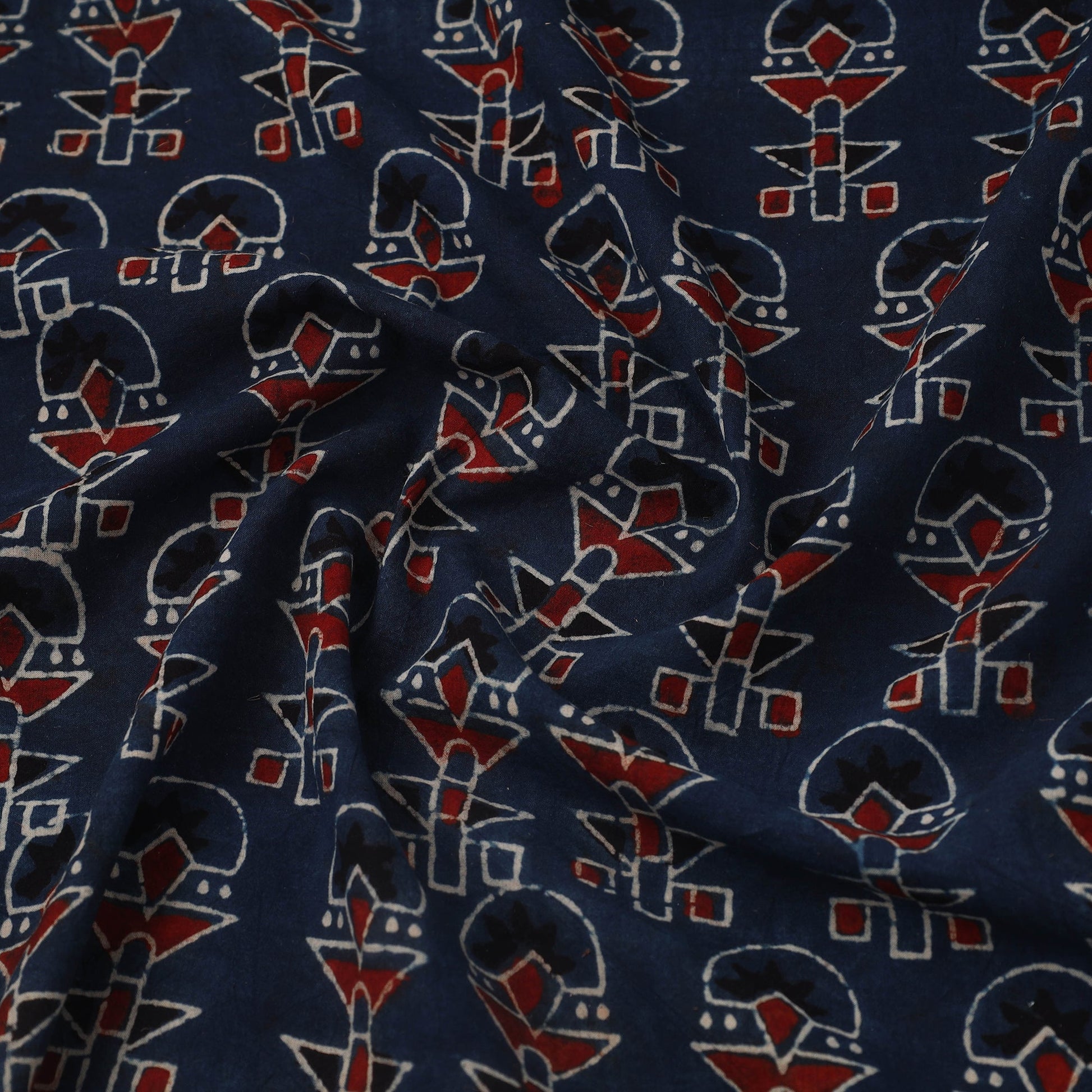 Blue - Block Print Cotton Natural Dyed Ajrakh Fabric 44