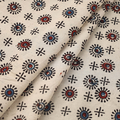 Beige - Block Print Cotton Natural Dyed Ajrakh Fabric 49
