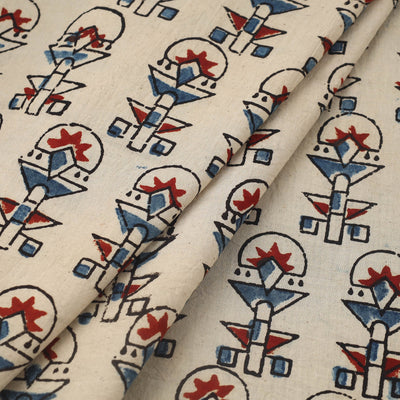 Beige - Block Print Cotton Natural Dyed Ajrakh Fabric 51