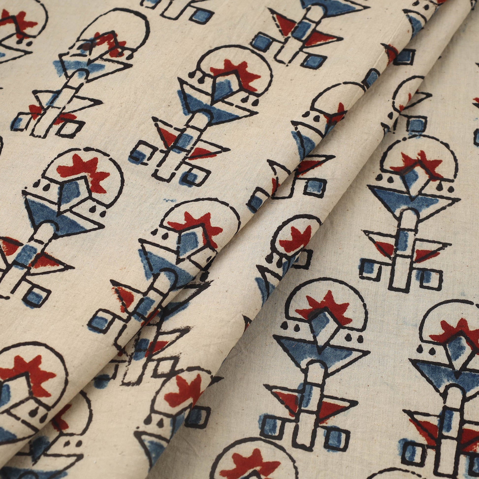 Beige - Block Print Cotton Natural Dyed Ajrakh Fabric 51