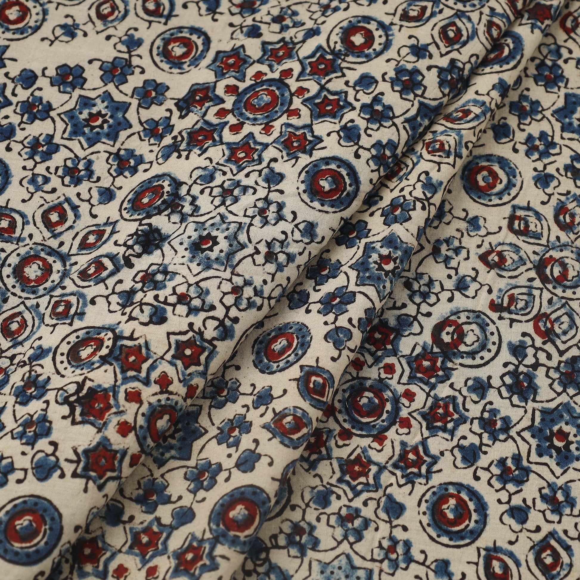 Beige - Block Print Cotton Natural Dyed Ajrakh Fabric 52