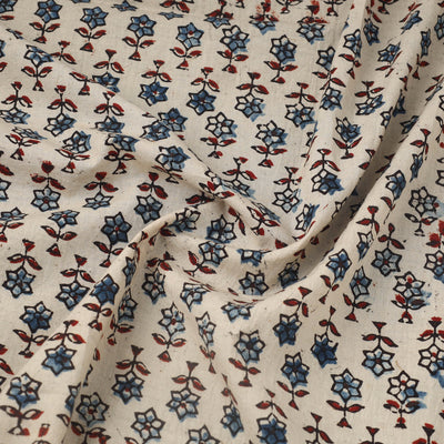 Beige - Block Print Cotton Natural Dyed Ajrakh Fabric 61