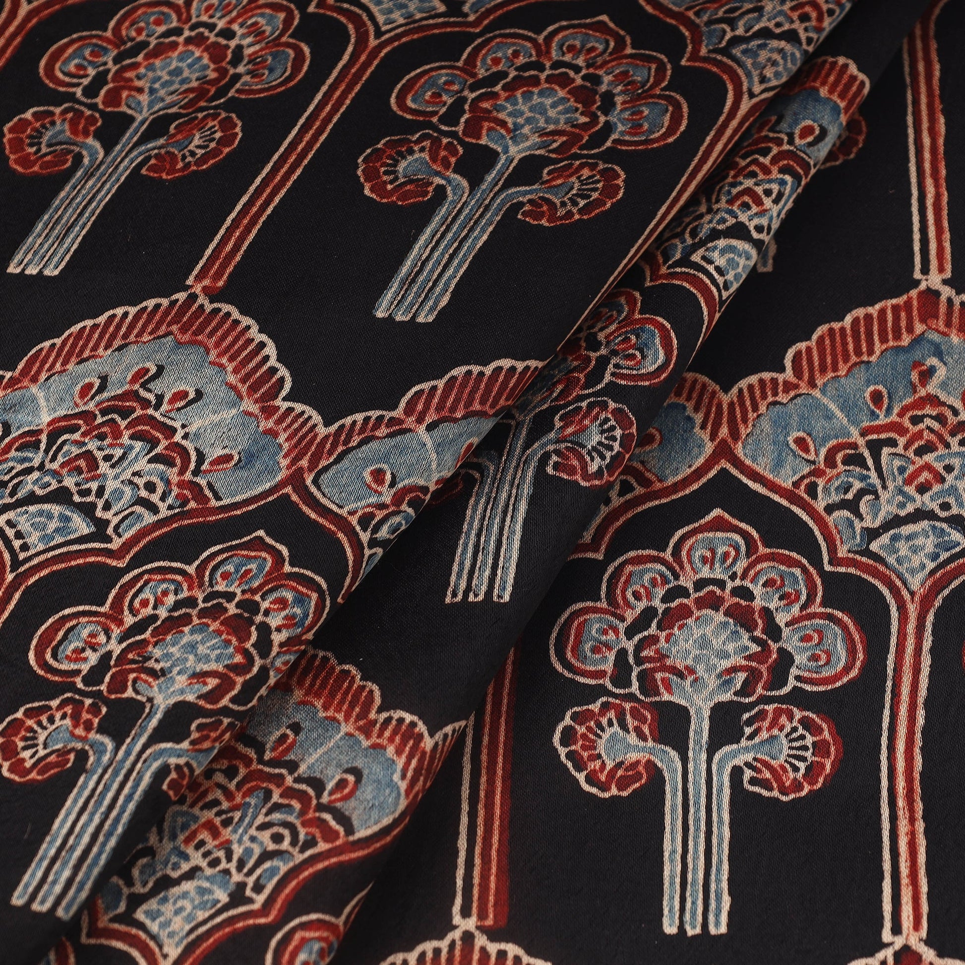 Black - Block Print Mashru Silk Natural Dyed Ajrakh Fabric 70