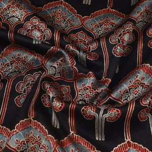 Black - Block Print Mashru Silk Natural Dyed Ajrakh Fabric 70