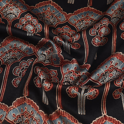 Black - Block Print Mashru Silk Natural Dyed Ajrakh Fabric 70
