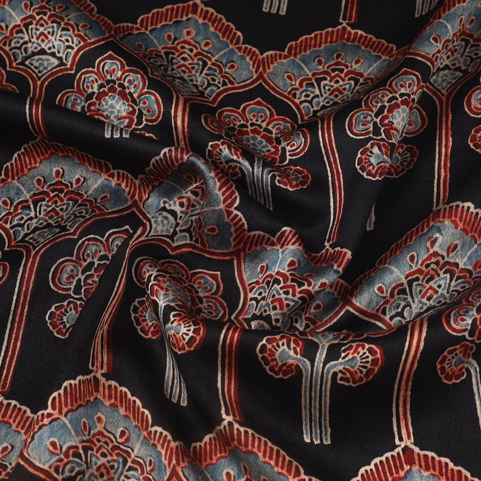 Black - Block Print Mashru Silk Natural Dyed Ajrakh Fabric 70